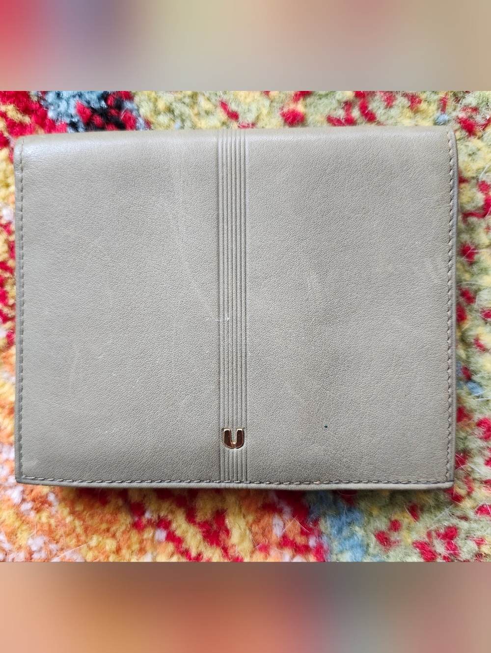 Light Olive/Army Green Emanuel Ungaro Taupe Leath. Bifold Wallet w/ Gold Accent